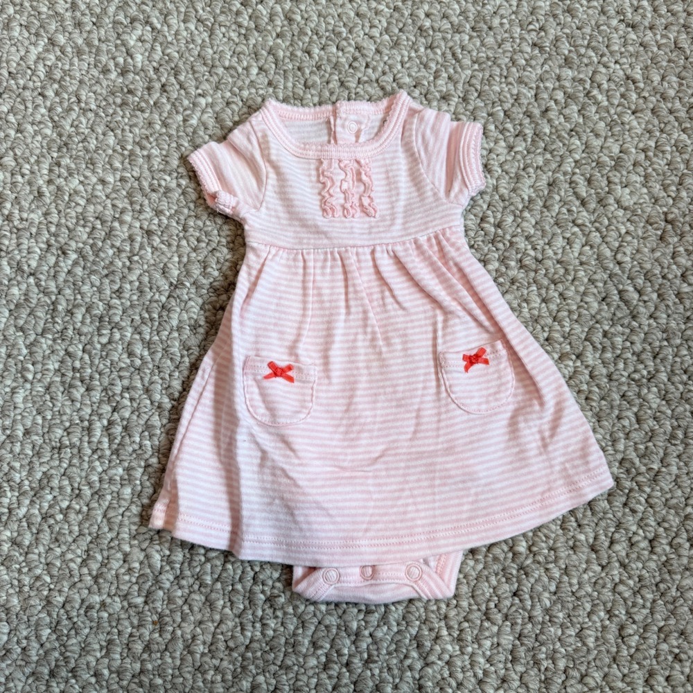 Carters Baby Girls Pink White Striped Dress Bodysuit One‎ Piece Size Newborn